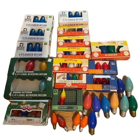 Vintage C 9 1/4 C 7 1/2 C7 Christmas Bulb Lot Flasher Cool Burning Wynne - Picture 1 of 11